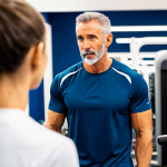 A professional fitness coach, fully clothed in modest athletic wear, is actively listening to a client in a modern, well-lit gym. The coach maintains eye contact, showing empathy and understanding. The client, also in appropriate, modest gym attire, is speaking, perhaps discussing personal fitness goals or challenges. The background features blurred gym equipment, suggesting a supportive and focused environment. The scene emphasizes trust and personalized attention, suitable for professional marketing. safe for work, appropriate content, fully clothed, professional, perfect anatomy, correct proportions, natural pose, well-formed hands, proper finger count, natural body proportions, high-quality, professional photography.