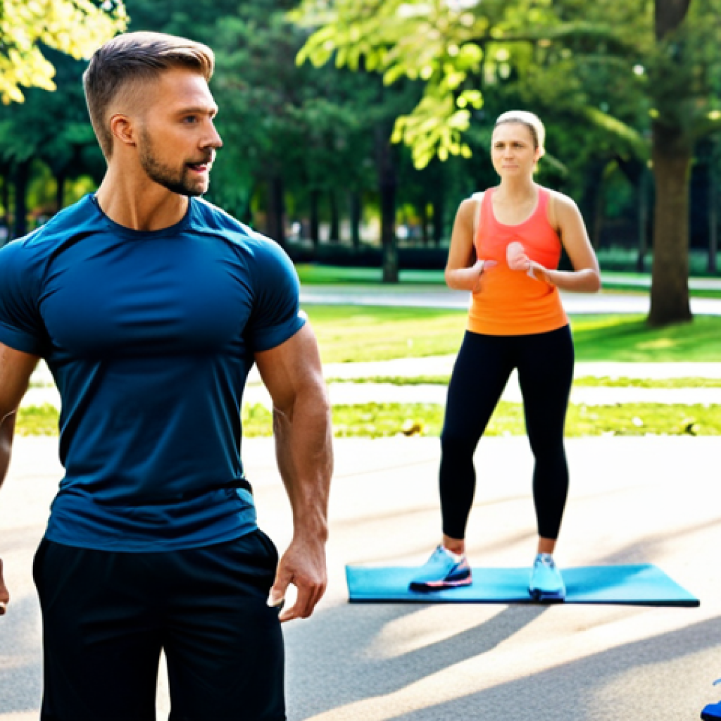 **

"A professional health trainer, fully clothed in athletic wear, guiding a group fitness class outdoors in a sunny park, safe for work, appropriate content, family-friendly, perfect anatomy, correct proportions, natural pose, high quality photography"

**
