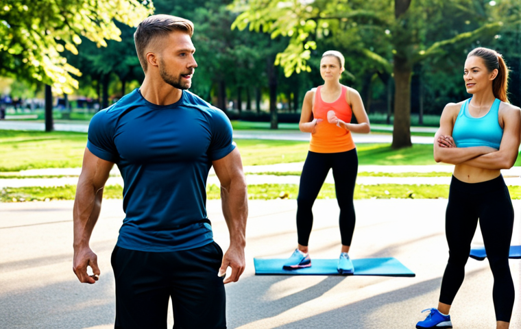 **

"A professional health trainer, fully clothed in athletic wear, guiding a group fitness class outdoors in a sunny park, safe for work, appropriate content, family-friendly, perfect anatomy, correct proportions, natural pose, high quality photography"

**