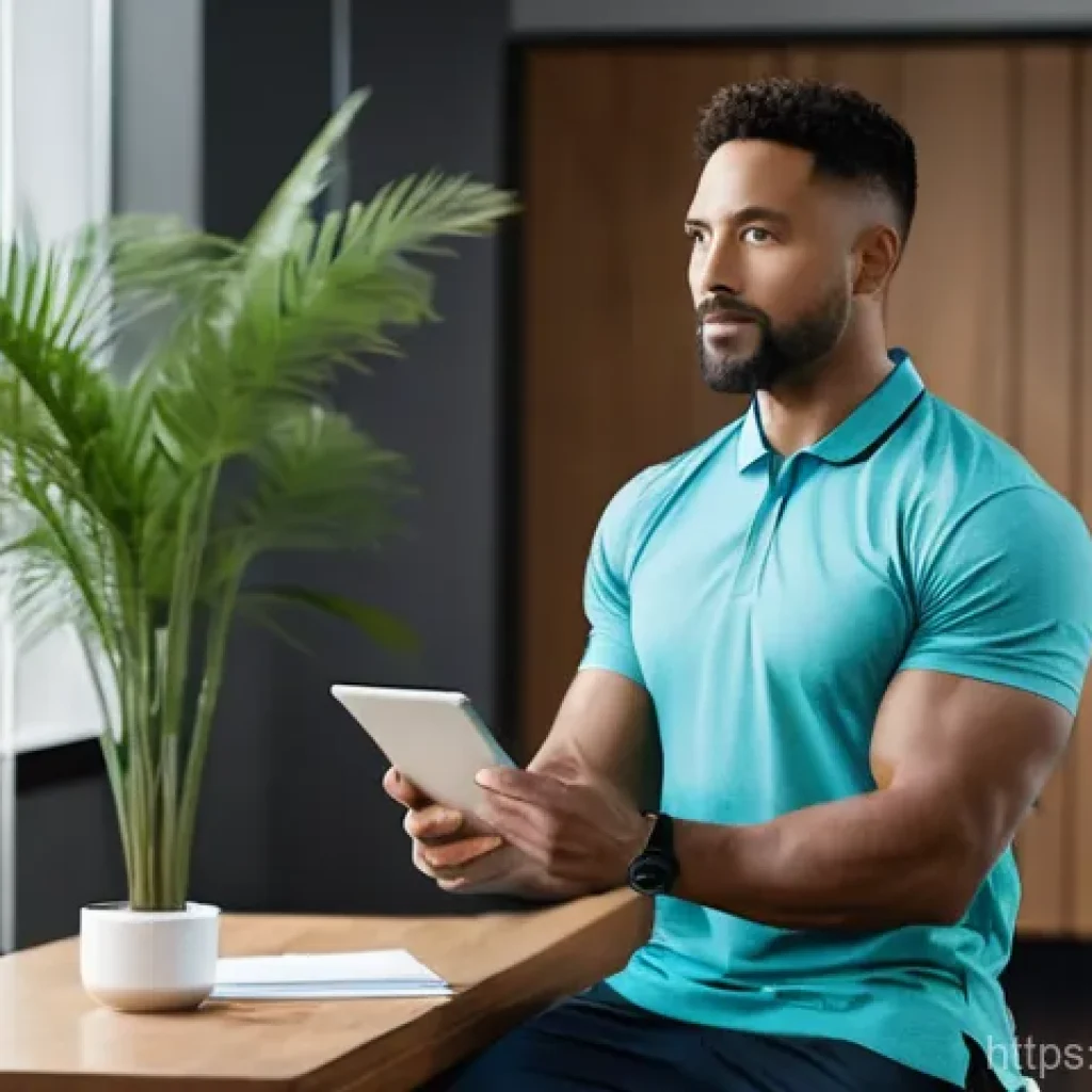 헬스트레이너 성공적인 PT 계획 - **Prompt:** A diverse male personal fitness trainer, mid-30s, with a warm and understanding expressi...