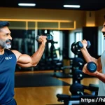 헬스트레이너 자격증 종류 - A professional Indian fitness trainer conducting a personalized training session with a middle-aged ...