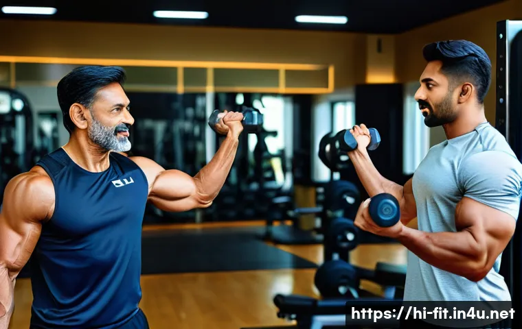 헬스트레이너 자격증 종류 - A professional Indian fitness trainer conducting a personalized training session with a middle-aged ...