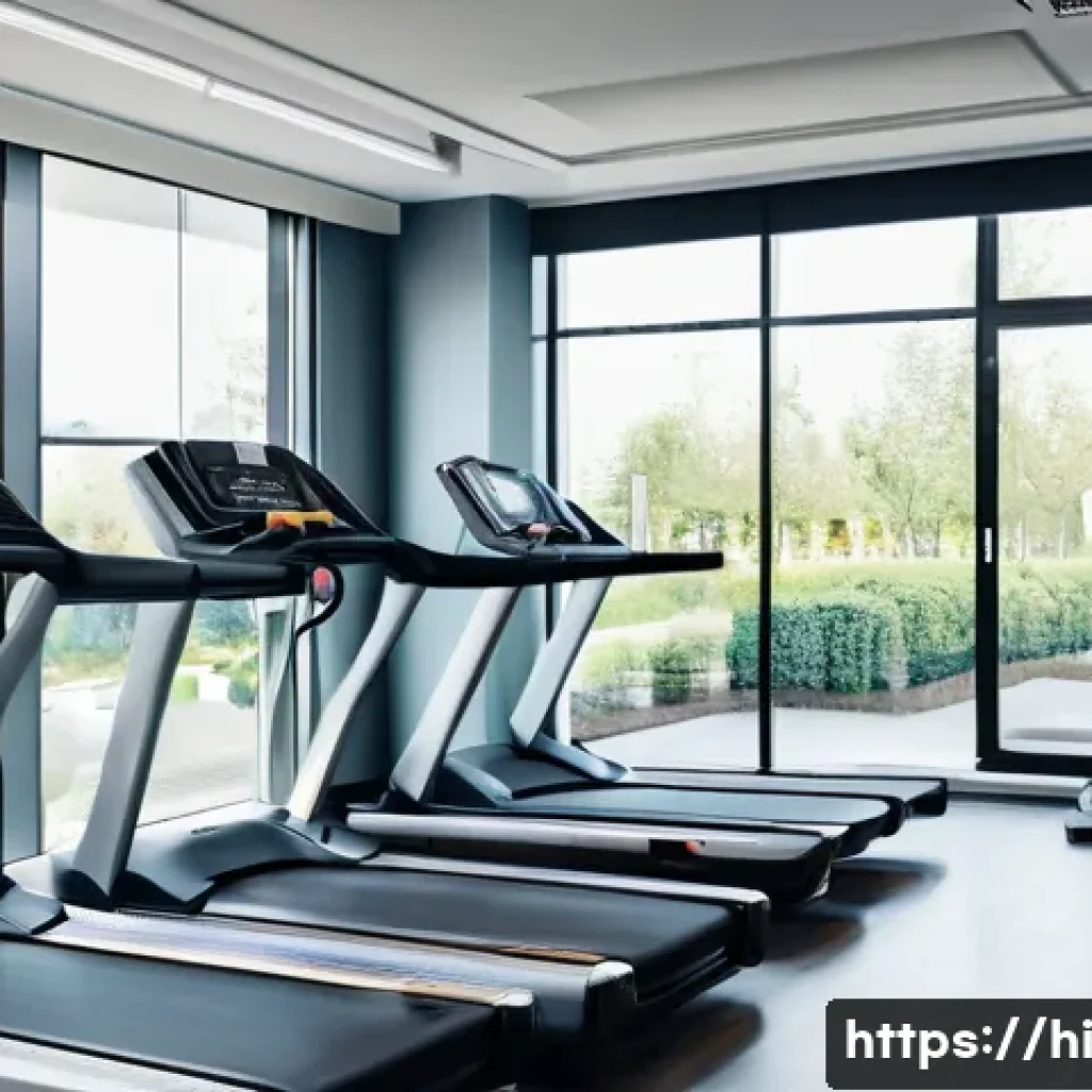 헬스트레이너 장비 관리법 - A clean and well-maintained gym environment showing various fitness equipment such as treadmills, st...