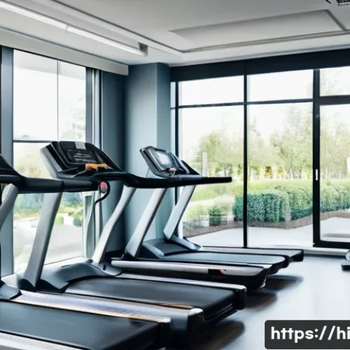 헬스트레이너 장비 관리법 - A clean and well-maintained gym environment showing various fitness equipment such as treadmills, st...